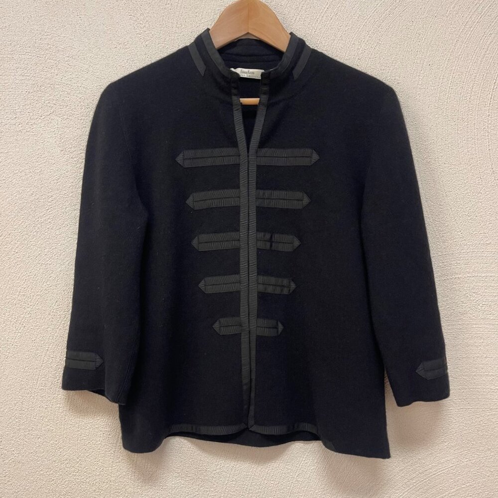 Neiman Marcus Cashmere Jacket Knitted Full Zip Black Stand Collar Long Sleeve L
